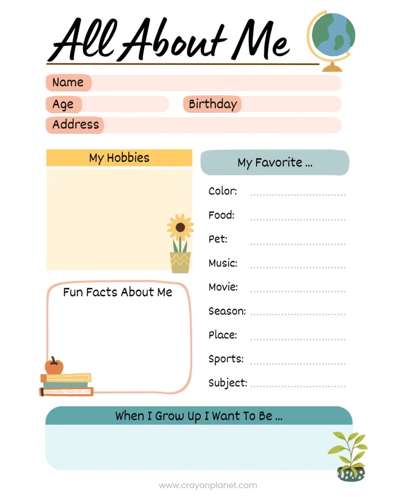 all about me worksheet